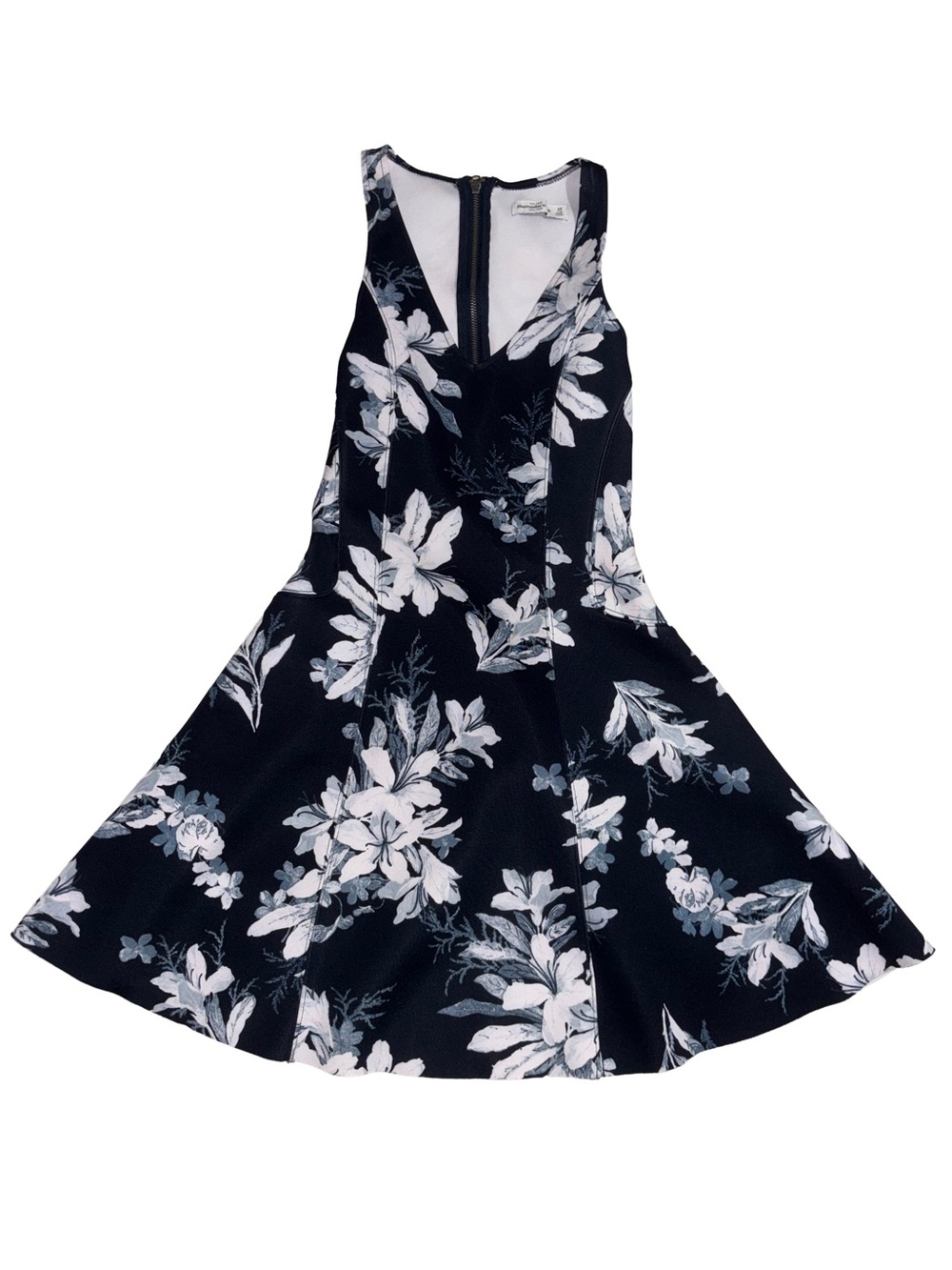 Abercrombie & Fitch Dark BlueFloral Fit & Flare Dress with White Floral Print